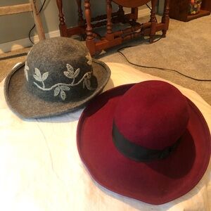 2 Beautiful Hats - Gray Wool and Merlot